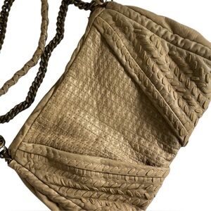 Elie Tahari Leather Cross Body Bag in Beige